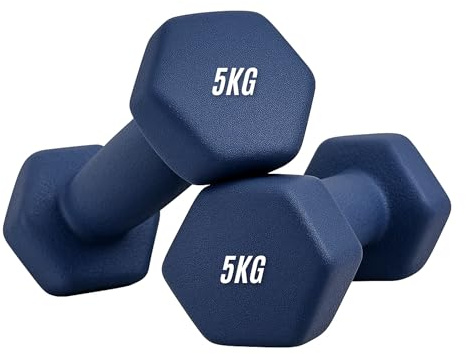 Neoprene Dumbbells 5KG x 2 Weights Iron Hand Aerobic Workout Fitness Gym | Comfortable To Hold and Soft on Floors Excellent Fitness Accessories For Toning and Strength Workouts - Blue