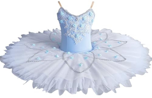 Xytraiihw Blau,120, Professionelles Ballett-Tutu Für Mädchen, Blaues Eiskunstlauf-Wettkampfkleid Pfannkuchen-Schwanensee-Tutu Ballerina-Kostüme Tanzkostüm