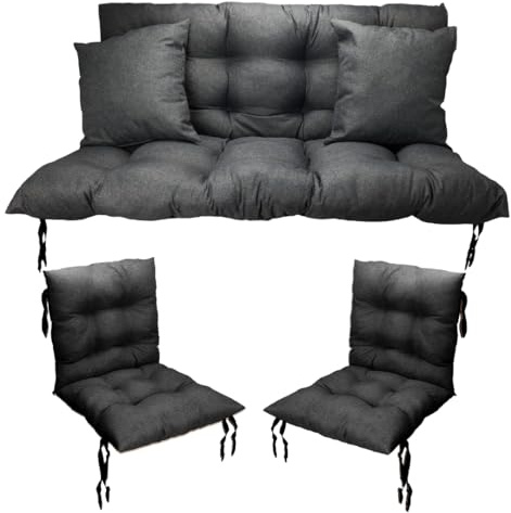 Filippo Sitzauflagen Gartenmöbel Set: Hollywoodschaukel Kissen 100 x 55 x 55 cm und 2 x Gartenstuhl Sitzkissen 50 x 50 cm - Schimmelbeständig, Handgefertigt und Wasserdicht mit Befestigungsschnüre