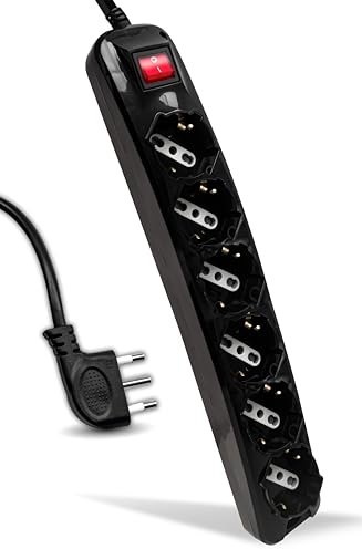 V-TAC Multipresa Elettrica Nera 6 Prese con Interruttore e Cavo da 1,5 Metri - 5 Prese 10/16A Bipasso + Schuko - Spina 16A - Ciabatta Multipresa - Presa Elettrica per Casa, Ufficio - Colore Nero