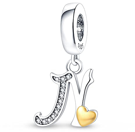 Pandach Damen Charm Anhänger Buchstabe N für Armband 925 Sterling Silber Charms Beads passend für Armband und Halskette, Kompatibel mit Europäischen Armbändern für Frauen Mädchen