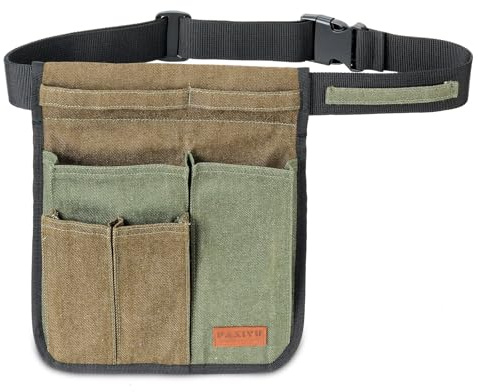 Paxiyu Garden Tool Belt for Men & Women, Denim Slim 4-Pocket Adjustable Garden Apron - Lightweight Utility Belt for Gardening, DIY, Carpenter, Painting, Seamstress, and Crafting Tool Pouch (Green)