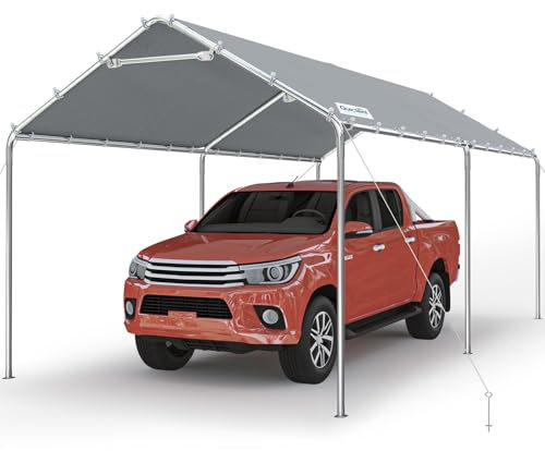 Quictent 10x20 ft Heavy Duty Carport Canopy Galvanized Car Tent Outdoor Garage Boat Shelter with Reinforced Structure, No Sidewall - Gray