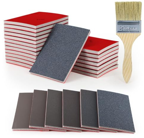 KACNON Schleifschwämme,20 Stück,Weiches,Flexibles Nass-Trocken-Schleifpapier,180-3000 Körnung Handschleifblöcke,Schleifpads für Holz,Trockenbau,Metall,Farbe, Autokarosseriereparatur