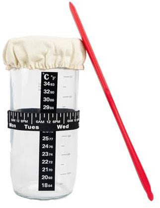 Tefrine Sourdough Starter Kit 24oz Glass Jar with Lid - Bread Baking Supplies & Thermometer