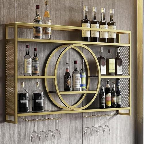 Flaschen Regal,wandmontiertes Weinpräsentationsregal Aus Metall Mit Metallrahmen Moderner Multifunktionaler Flaschenhalter Aufbewahrungsregal Bar Regale Wand Wandmontierte Weinr(Size:100cm,Color:Gold)