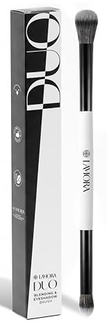 Lamora Brocha Ojos Sombra - Brocha Para Difuminar, Pincel Doble Punta de Maquillaje Profesional - Fibras Veganas Sintéticas
