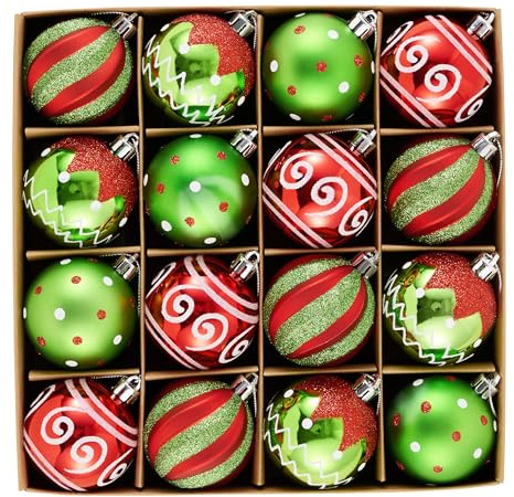 Victor's Workshop Weihnachtskugeln 16tlg. 6cm Plastik Christbaumkugeln Set Christbaumschmuck für Weihnachtsbaum Dekoration Weihnachtsdeko Hausdeko Elfen Thema Rot Grün Weiß(M)
