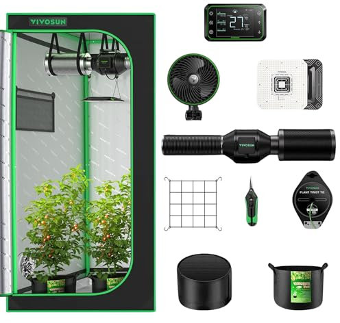 Premium Growzelt Komplettset 80x80x160cm mit Grow Zubehöre, High-Tech Growing Tent Kit mit Smart-Controller, Vollspektrum LED Pflanzenlampe, Ventilator, Belüftungssystem (80x80x160cm)