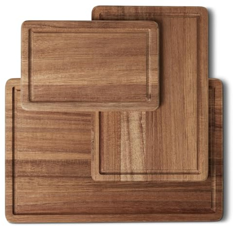 Amazon Basics Wooden Chopping Boards, 3-Piece Set, Acacia Wood