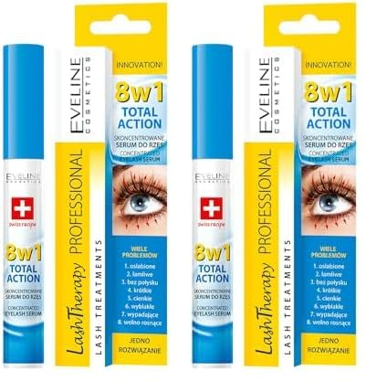 Eveline Cosmetics Suero de Crecimiento 8 en 1 | 10ML | Acondicionador Fortalecedor y Engrosador de Pestañas Largas | Aceite de Argán y Ácido Hialurónico | Potenciador (Paquete de 2)