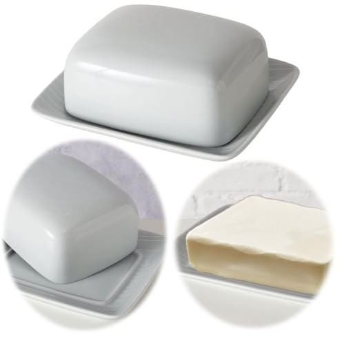 LS-LebenStil Vintage Butterdose Ribe 17x14cm Keramik 2tlg. mit Deckel 1 Stück 250g Butter Butterglocke Butterschale Butter Aufbewahrung Buttertopf Kühlschrank Frühstück