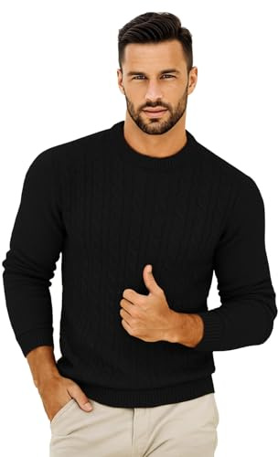 VEARZ Unisex Mens Casual Lightweight Crew Neck Winter Jumpers Cable Knitted Pullover - Adults Classic Soft Long Sleeve Thermal Sweater Tops for Men UK