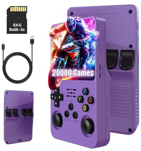 R36s console portatile 64/128GB,20000/40000games,retro pocket mini,console portatile di gioco,3.5 pollici,sistema Linux open-source (64g,Viola,20000games)