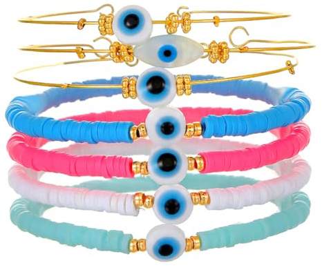 Bracelets Empilables Perles, Bracelet d'Amitié Alphabet Set, Bracelet Bohème, Bracelets Beach Surfeur, Accessoires Mode Multicouches pour Femmes et Filles (7 Pcs)