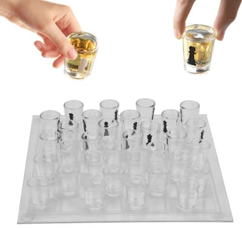 Schachspiel aus transparentem Schnapsglas,große Schachbrett aus Glas mit 32 Bechern und Schachfiguren,Trinkschnaps-Schachspiel,lustige Schachspiele für Erwachsene,für Erwachsene Party Bar
