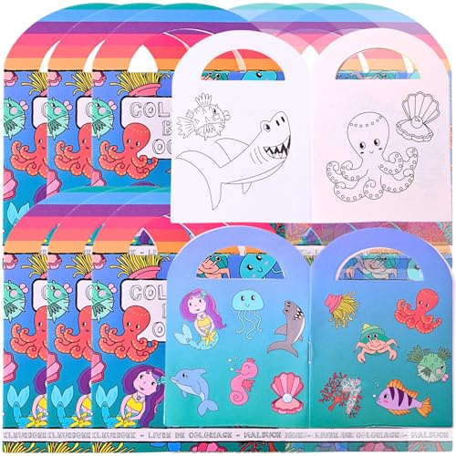 TE-Trend 12 Stück Meerjungfrau Mini Malblock Ozean Malbuch Kinder Set mit je 15 Sticker als Mitgebsel oder Mitbringsel bestens geeignet.