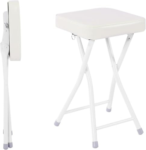 OGYJMSFN Sgabelli da Bar Sgabello pieghevole imbottito quadrato da 19 pollici con poggiapiedi, senza montaggio, sedia da bar pieghevole portatile for cucina,(White)