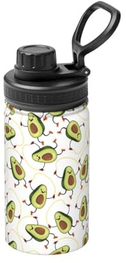 Bouteille d'eau isotherme à double paroi en acier inoxydable avec motif avocats de dessin animé amusant pour boissons chaudes et froides - 355 ml