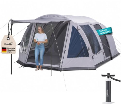 Skandika aufblasbares Zelt Folldal Air Protect | Luftzelt für 4-5 Personen, eingenähter Zeltboden, wasserdicht, 5000 mm Wassersäule, mit Pumpe, Sonnensegel | Camping Zelt, Tunnelzelt, Air Tent