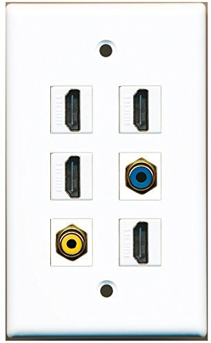 RiteAV – 4 HDMI 1 puerto RCA amarillo 1 Puerto RCA azul placa de pared