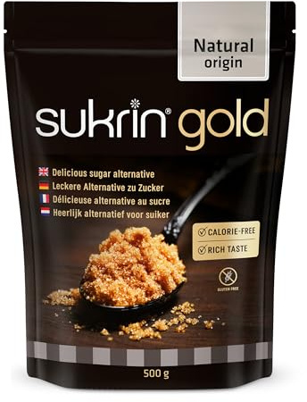 SUKRIN GOLD 500g Edulcorant Naturel, Substitut Sans Sucre du Sucre Brun, Délicieux Erythritol Granulé & Stevia Sans Calorie, Vegan, Sans Gluten, Idéal pour Thé, Café, Pâtisserie et Recettes Keto