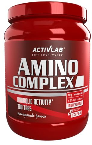 Activlab Amino Complex 300 Tabletten, Granatapfel Geschmack, BCAA, Arginin, Muskelmasse, Molkenproteinhydrolysat, Geflügelproteinhydrolysat, Eialbumin und Molkenproteinkonzentrat