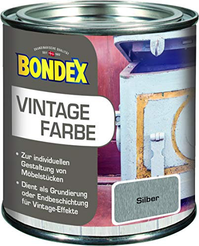 Bondex Vintage Farbe Silber 0,375 L für 5 m² | Kreative Innengestaltung | Vintage-Effekt | Pflegt und schützt | Seidenmatt | Möbelfarbe | Dekofarbe