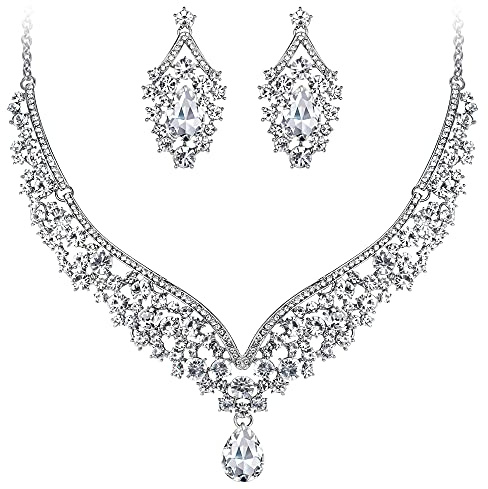 EVER FAITH® österreichischen Kristall V-Form Halskette Ohrring Schmuck Set