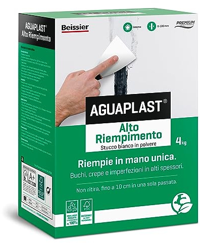 Aguaplast Alto Riempimento polvere, stucco per interni in alti spessori. 10 cm di spessore in mano unica. 4kg