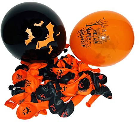 Partyloon 100 Ballons - 25cm - Orange-Schwarz - Halloween Latex-Luftballons für Halloweenparty's - geeignet für Luft & Helium Füllung - Hergestellt in der Europäischen Union