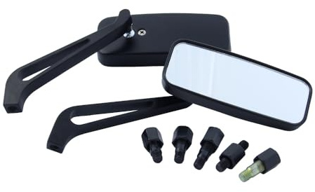 Motorradspiegel Set (2 Stück) Classic schwarz Alu CNC universal M8 M10 | Kompatibel mit Adly Herchee AGM Aprilia Beeline Benelli CPI Derbi Ducati Gilera Hercules Honda Puch