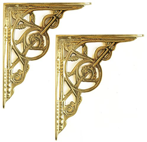 Castelion® Pair of Small Brass Victorian Trellis Shelf Brackets | High Quality Home Accessories | Shelf Hardware | Ornate Home Decor | Decorative Shelving Brackets and Supports | 4 (10cm)