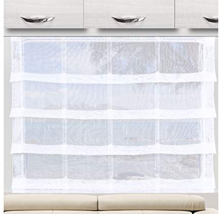 SeGaTeX home fashion Raffrollo Raffstore „Svea“ weiß 56 cm hoch | 3 Feste Falten | Fertiggardine für Caravan Wohnwagen | incl. PVC Flachprofil