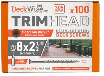 DeckWise #8x2-1/2 Stainless Steel Trim-Head Deck Screws, Hardwood Brown, T15 Head, Covers 50 Sq. Ft. of Decking (100 Pack)