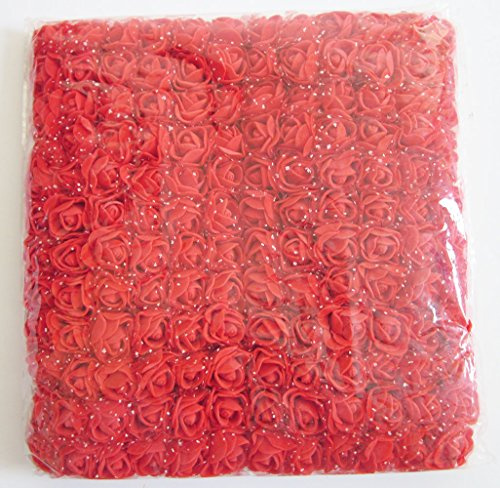 Artfen Mini Fake Rose Flower Heads 144pcs Mini Artificial Roses DIY Wedding Flowers Accessories Make Bridal Hair Clips Headbands Dress (Bottom add Gauze) Red