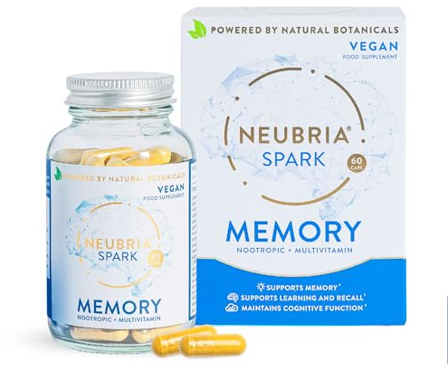 NEUBRIA Spark Memory Supplement – Multivitamin for Adults with Bacopa Monnieri, Ginkgo Biloba, Turmeric, Ashwagandha, CoQ10 & Citicoline – Nootropic Brain Support – 60 Vegan Capsules