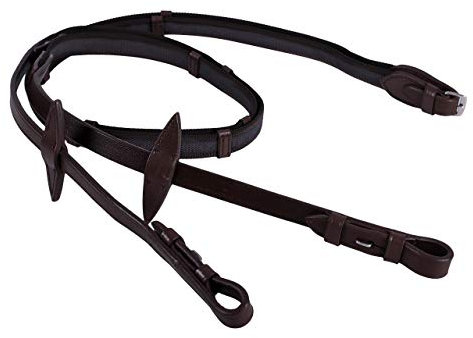 QHP Anti-Rutsch-Zügel mit Lederstegen (Dunkelbraun, Pony)