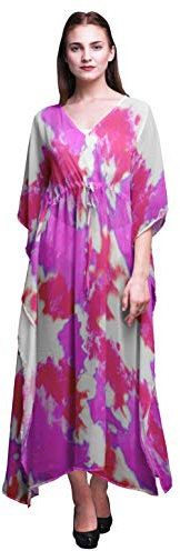 Bimba Rosa Fucsia tresillo Tie-Dye Traje de baño Largo Caftan Maxi Vestido de Playa Cubrir Kaftan para mujer-XL-3X