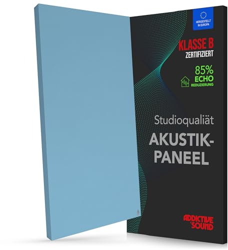 Addictive Sound Schallabsorber Wand & Decke Premium 100x50x6 cm, Blau | Studioqualität-Akustikpaneel mit Akustikwolle, nicht brennbarer Kern A1, EU-produziert, komplettes Montageset inklusive