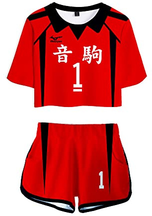 LKY STAR Haikyuu!! Sommer mit Anime Volleyball Crop Top und Shorts,Karasuno Volleyball Trainingsanzug 2 Stück Set