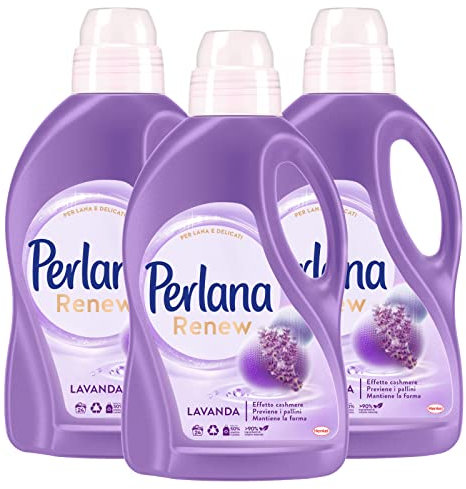 Perlana Lana e Delicati Cura delle Fibre Detersivo Liquido alla Lavanda Lavatrice e a Mano - 3 Flaconi da 1,44L