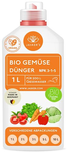 Bio Gemüsedünger flüssig 1 Liter Konzentrat für 200 Liter Gießwasser - 100% organischer Dünger Gemüse - Flüssigdünger Gemüse für Gewächshaus & Kübel - Bio Dünger Gemüse