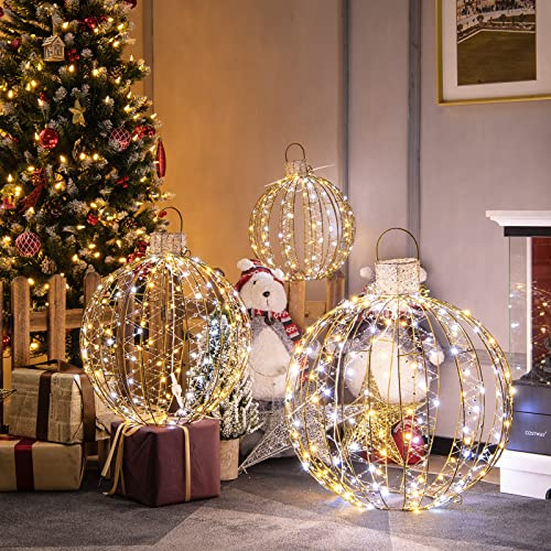 COSTWAY 3er Set LED Dekokugel, LED Kugeln zum Hinhängen & Hinstellen, Leuchtkugel, Deko Kugeln, Weihnachtsdeko, Weihnachtsbeleuchtung für außen und innen, Kugelleuchten für Weihnachten