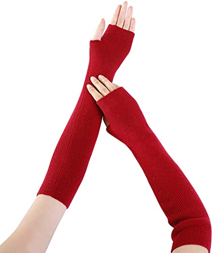 Uposao Damen Mädche Winter Fingerlose Armstulpen,Halb Strickhandschuhe Winter Pulswärmer Elastische Fingerlose Handwärmer Gestrickt Handgelenk Armstulpen Stulpen Kaschmir-Wolle Handstulpen,Rot