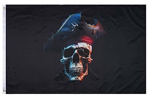 Drapeau pirate avec 2 œillets en métal - Drapeau avec tête de mort 90 x 150 cm (Bandera Pirate)