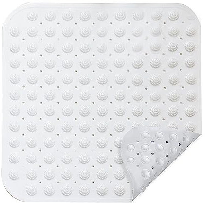 Duschmatte, 48 x 48 cm Antirutschmatte mit Saugnäpfen, Massage Duschmatte rutschfest, für Saunen, Duschräume, Waschmaschinenfest, Maschinenwaschbar, Quadrat, Weiß