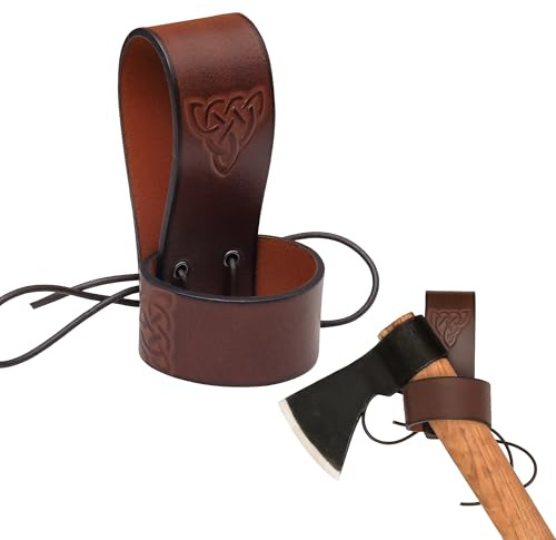 Lord of Battles Medieval Genuine Leather Axe Frog | Axe Holster with Belt Loop | Waist Holder for Axes, Tools (Celtic - Brown)