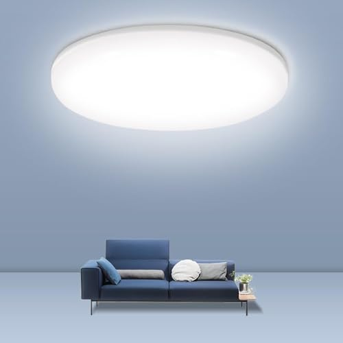 CANMEIJIA 50W LED Ceiling Light 6500K White 30cm Round Indoor Flush Lamp | Simple guide track structure allows quick ceiling installation without complex wiring steps or extra professional tools