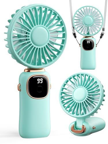 coldSky Portable Handheld 3-in-1 Fan with 4000mAh Battery, LED Display & 90° Foldable Base - 5 Speed, Green